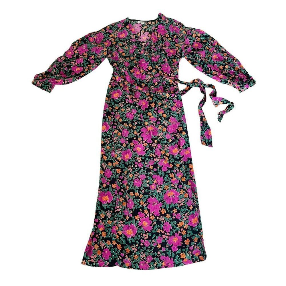 TopShop Women's Sz 2 Floral Print Wrap Dress in Pink & Green Cottagecore Midi - Picture 9 of 9